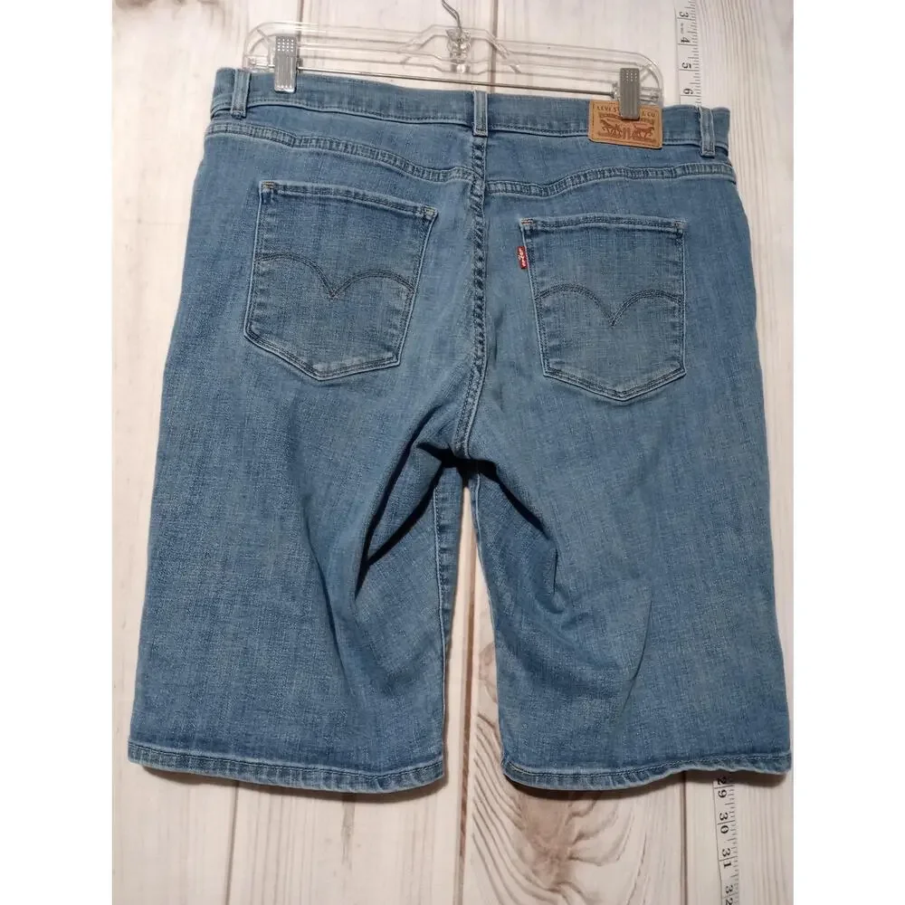 Levis Bermuda Shorts Womens 31 Medium Wash Distressed Denim Stretch Jean‎ Shorts